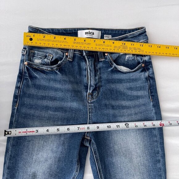Mica Super Hi Rise Straight Leg Denim Jeans Mid-Wash Distressed Raw Hem Women 24 - Picture 14 of 16